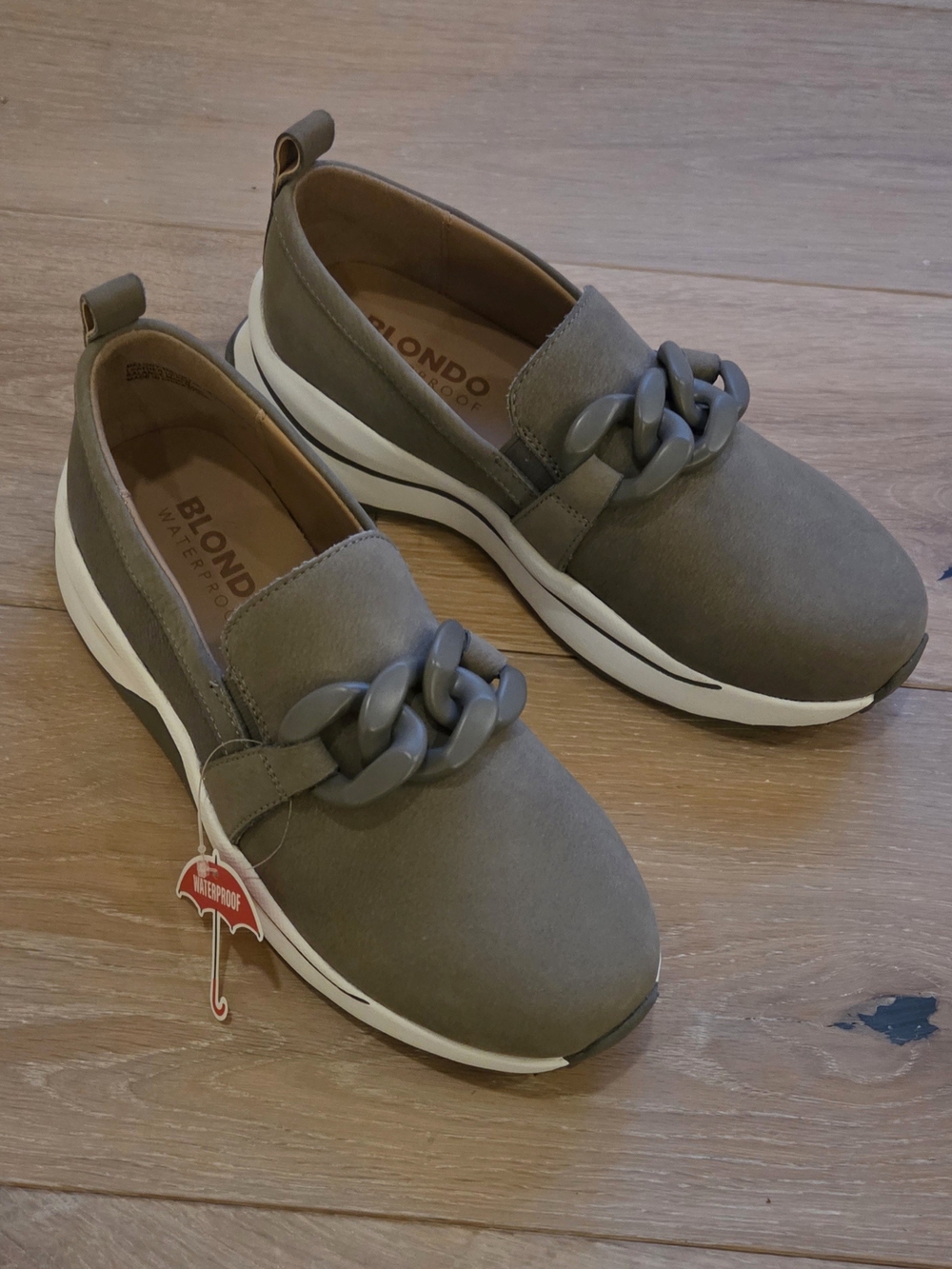 Blondo Taupe Melody Chain-Accent Slip-On Waterproof Sneakers